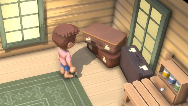 役場の内部にあるトラベルバッグ