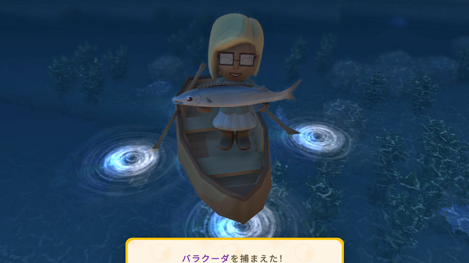 夜の北の海でバラクーダを釣る様子